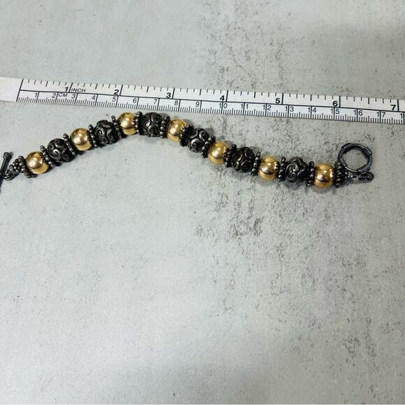 Sterling Silver Gold Tone Beaded Bracelet 6in. - Picture 7 of 8